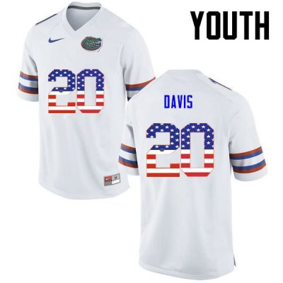 Youth Florida Gators #20 Malik Davis NCAA Nike White USA Flag Fashion Authentic Stitched College Football Jersey SKC5762YJ